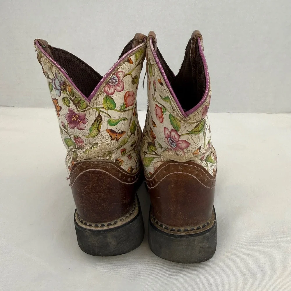 Justin Gypsy Girls Brown Leather Floral Butterfly Western Cowboy Boots 12.5Y